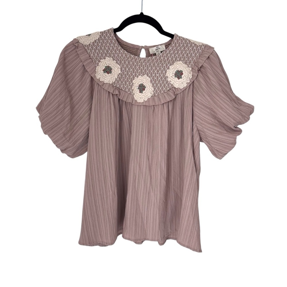 🤎Embroidery Peasant Style Puff Sleeve Blouse ENTRO Brand NWT Size S